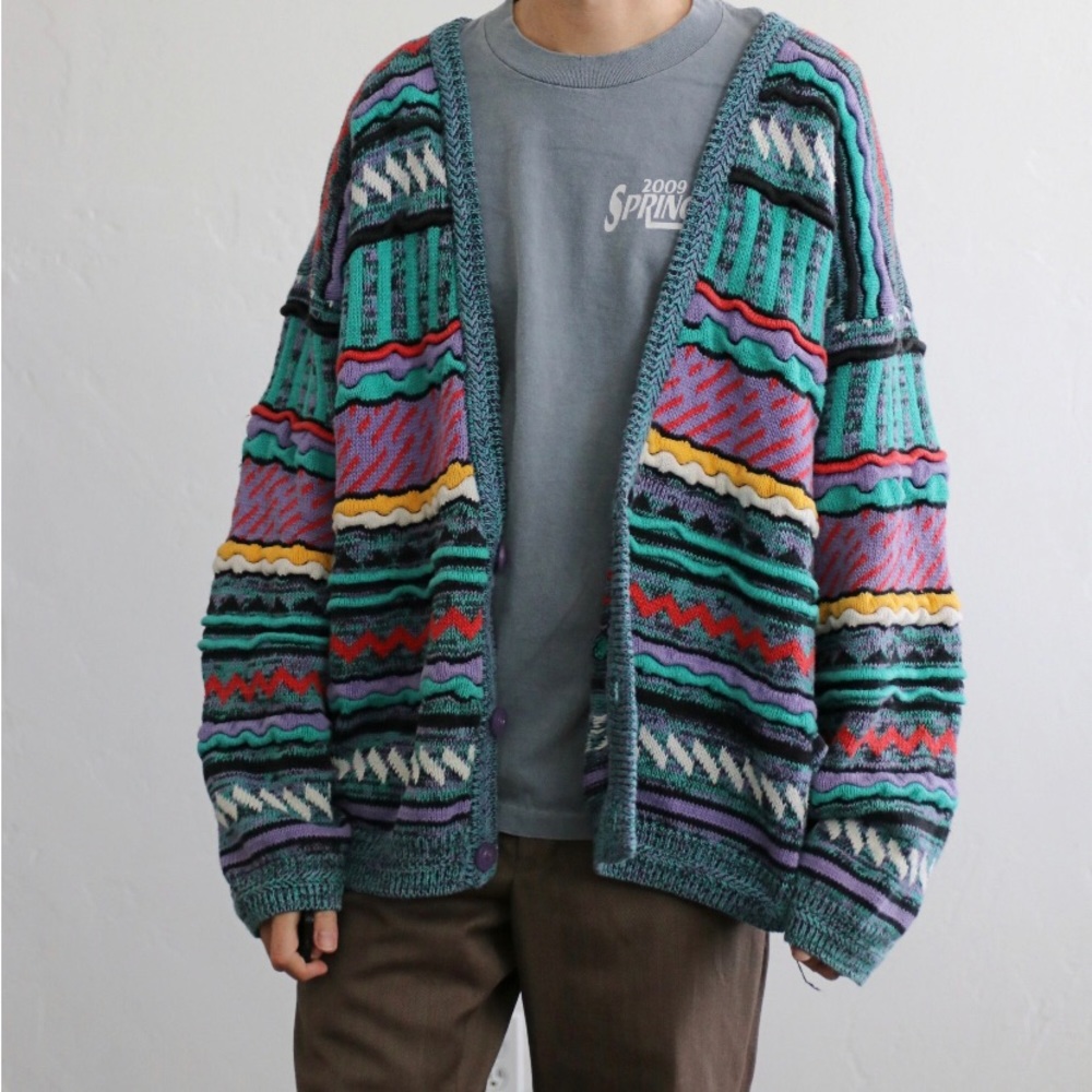 Coogie Style 80s Pop Art Color Knit Sweater Large